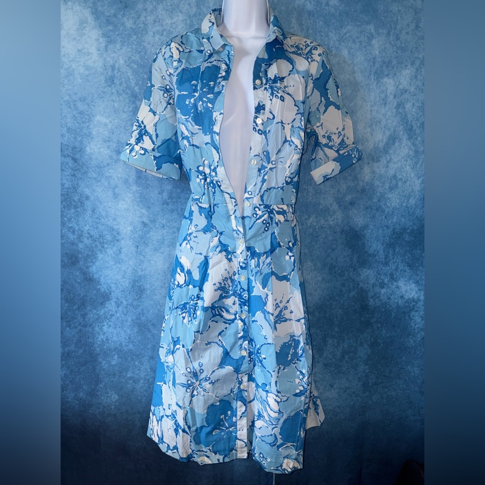 J McLaughlin Floral Blue midi shirt dress